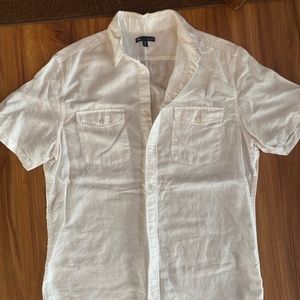 Gap Linen Short Sleeve White Button-Up Shirt